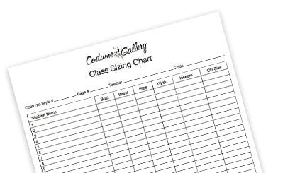 Costume Gallery Size Chart